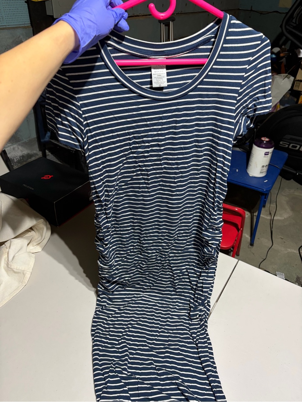 Navy and White Striped Maternity  One-Piece Dress